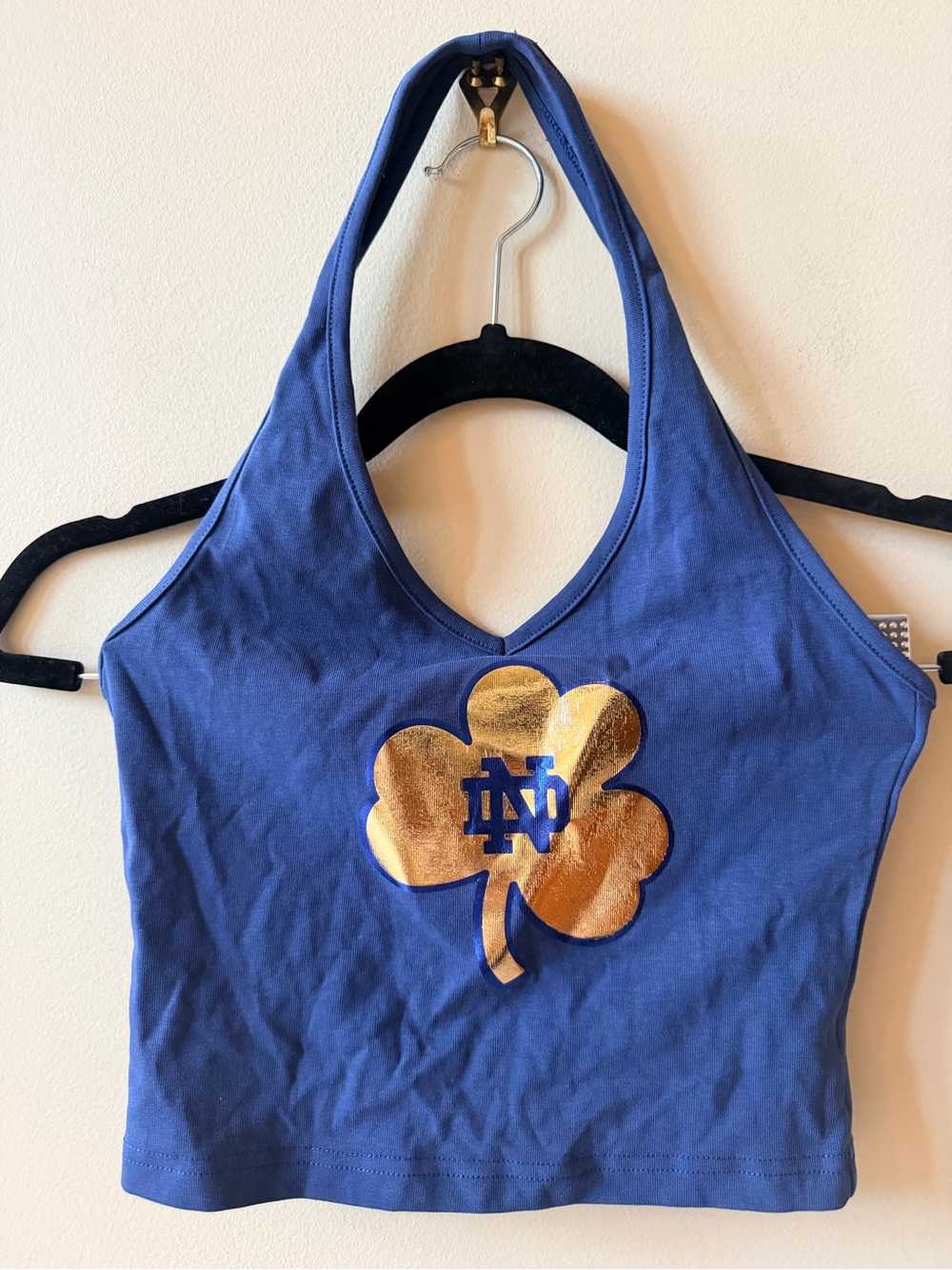 Custom Made ✨ Notre Dame Gold Shamrock Halter Crop Top - Blue